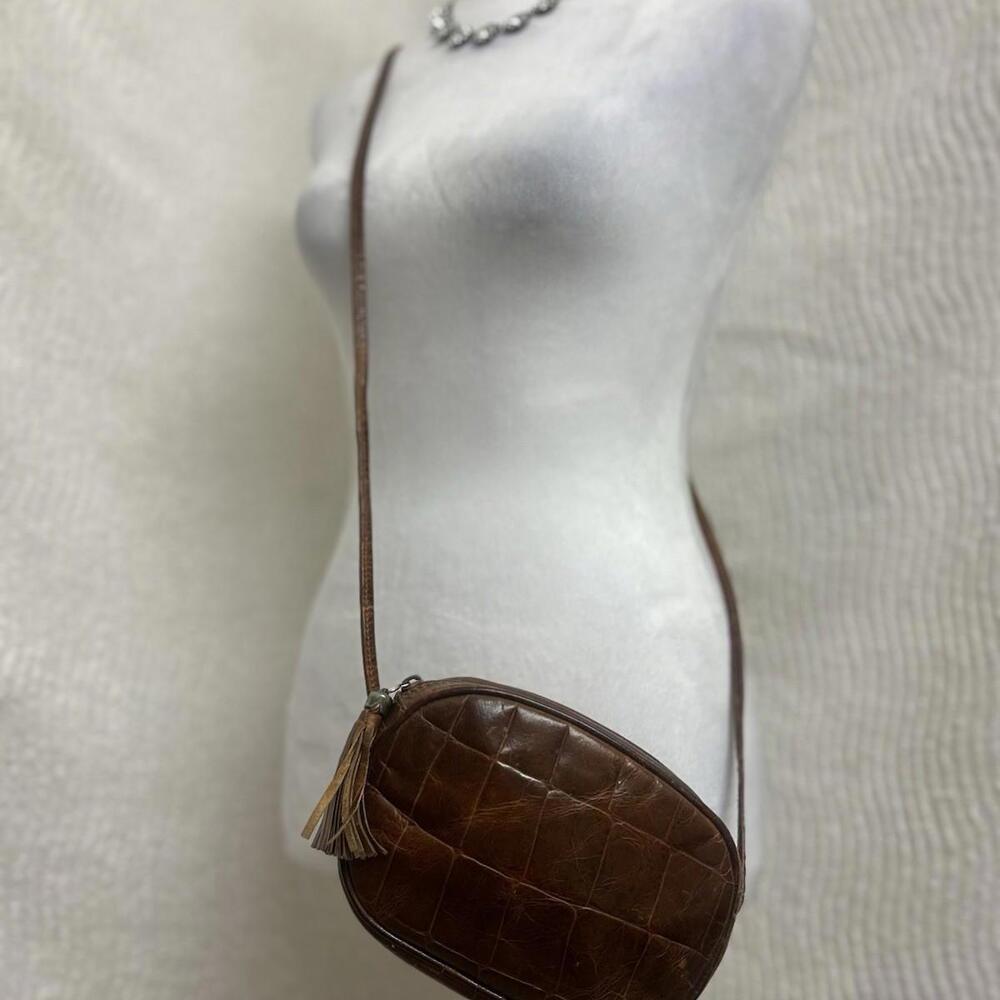LJ Simone Vintage 90s Leather Look Crossbody Purse Brown Croc Small Boho